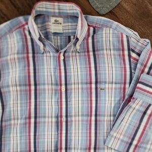 Lacoste Button Down Red White Blue 100% Cotton Sz. M FR.40